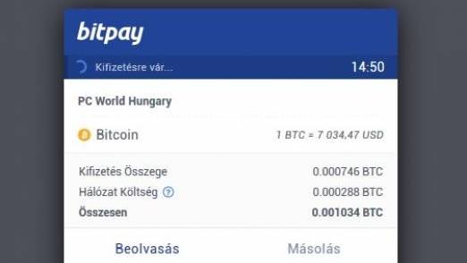 a képen éppen a PC World kifizetése látható bitcoinban.