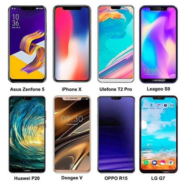 Íme különféle méretű notch-ok (bevágások, bemetszések) más típusú okostelefonok felső részén (forrás: Android Headlines)